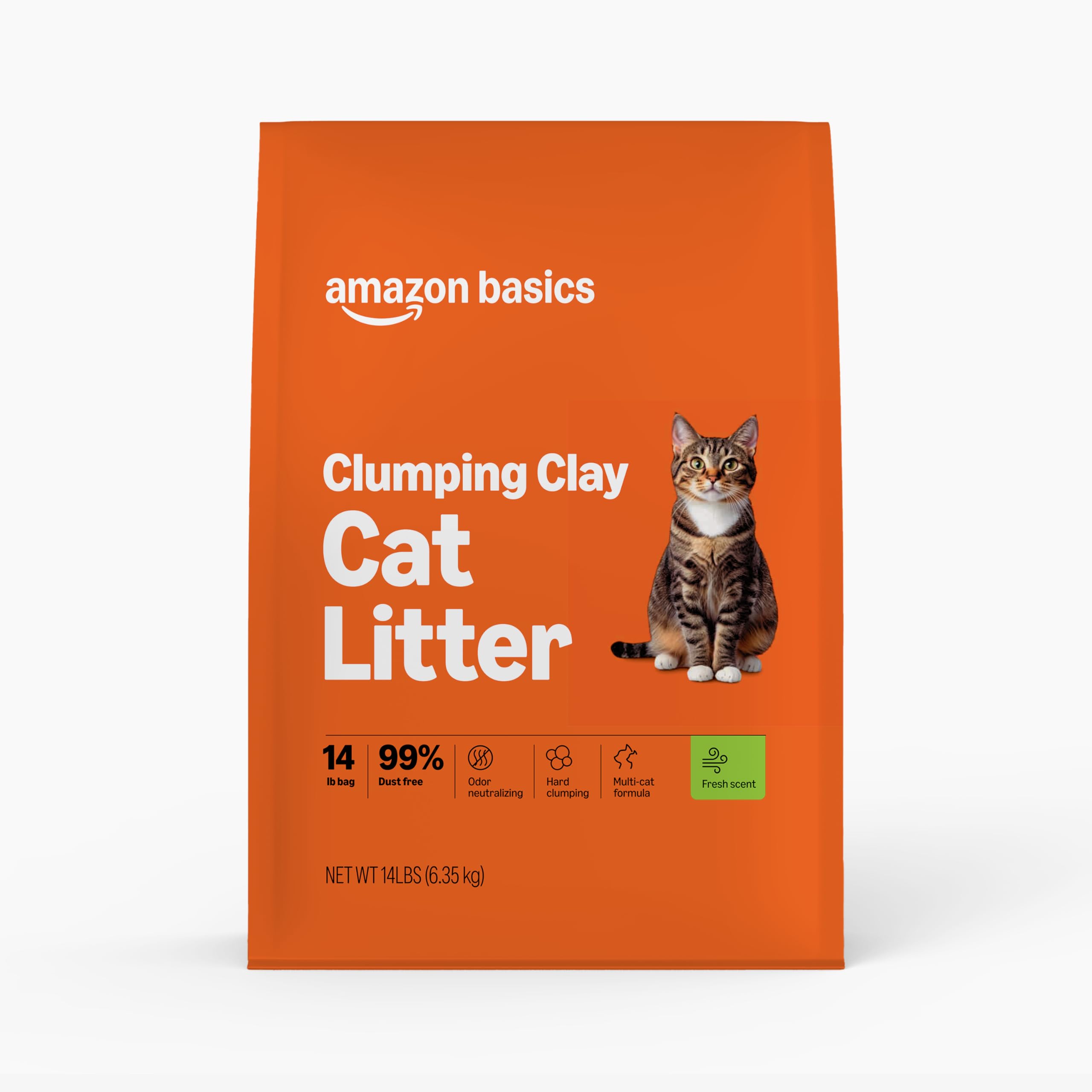Amazon Basics Clumping Cat Litter, Fresh Scent, Hard Clumping Formula, 99% Dust Free, 14 lb Bag