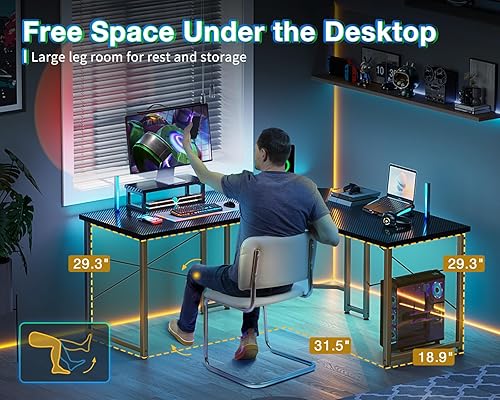 Miniatura 5 de AODK Escritorio para juegos en forma de L, escritorio de esquina para computadora, mesa de escritorio para juegos de PC con soporte elevador de