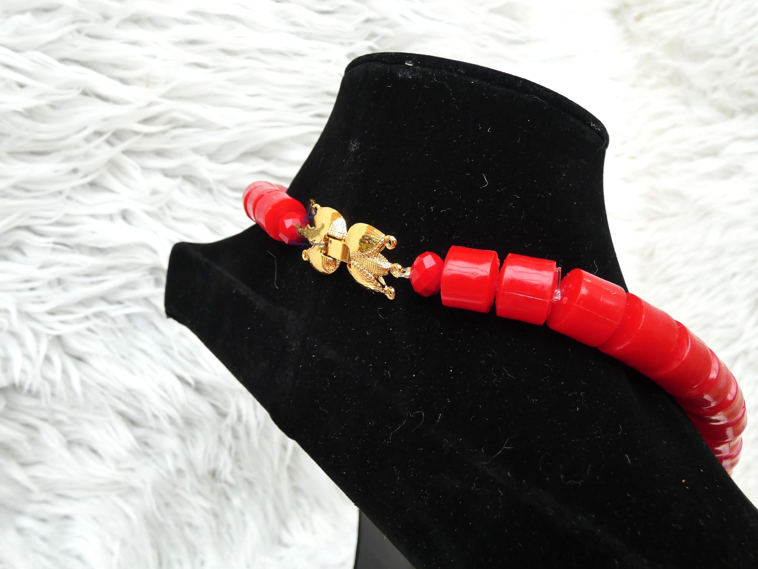 Parure traditionnelle africaine Edo Igbo en perles de corail blanc avec collier et bracelet - Motif éléphant - Bijou de mariage nigérian pour homme