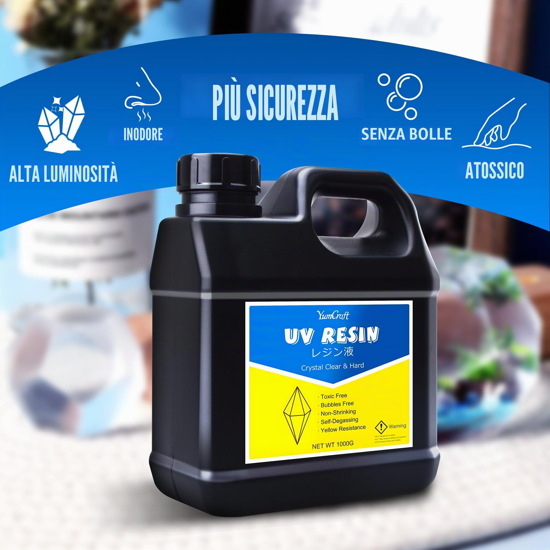 Resina UV - 1.000 g Resina Epossidica UV Trasparente Basso Odore per Creazione di Gioielli Resin, Artigianato in Resina, Pittura - Colla Resina UV Indurimento rapido per DIY Colate, Stampo