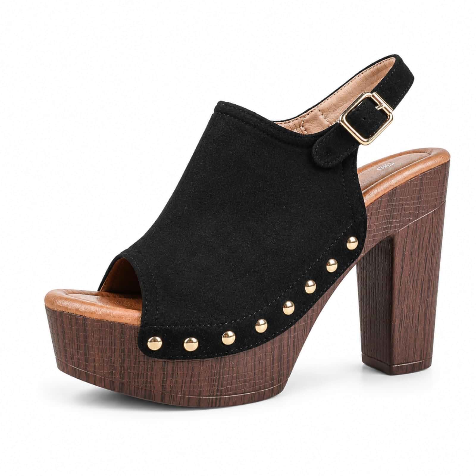 Earriy Myfoy Women Fashion Chunky Platform Block High Heel Summer Sandal With Ankle Strap And Stud Peep Toe Mule Sandals H...