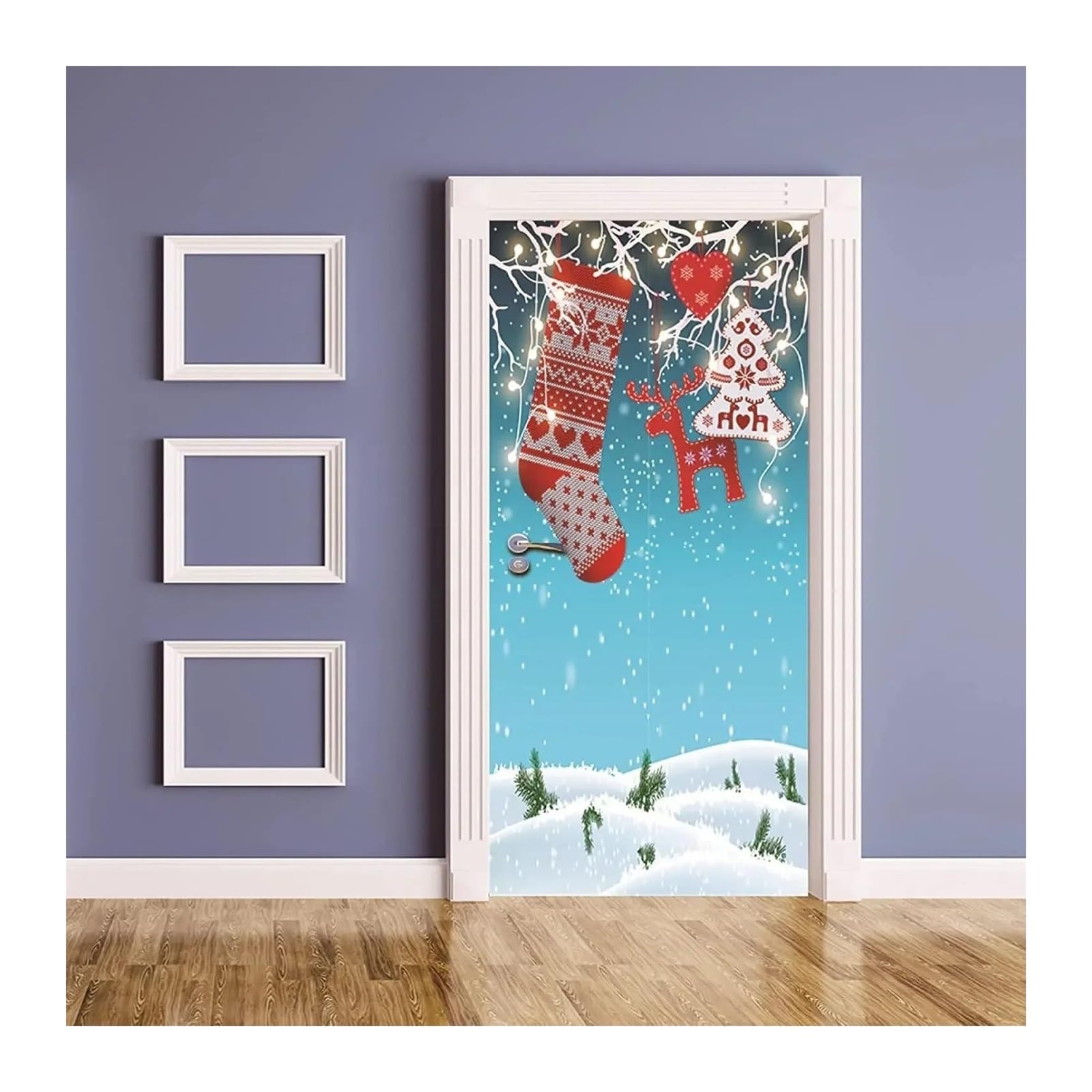 Décoration Noël sans clou ni colle grâce au sticker porte auto-adhésif 90x200cm