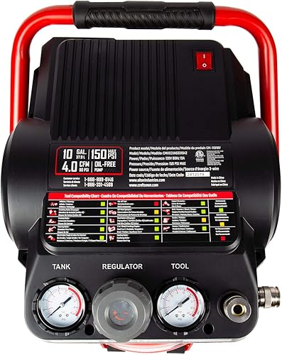 Miniatura 5 de CRAFTSMAN Compresor de aire de 10 galones, pico de 1.8 HP, presión máxima de 150 PSI, compresor de aire portátil sin aceite con rueda, compresor de