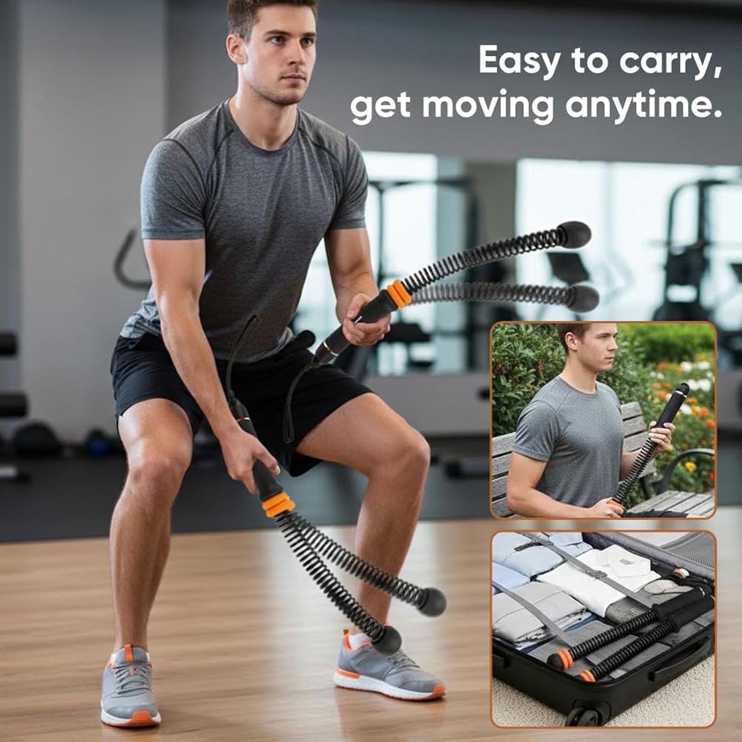 Cordless Battle Rope – Portable Ropeless Battle Ropes, Low-Impact Cardio & Strength Training Rope for Home, Gym, Office, Travel & Outdoor Workouts, 16.92 Inch (Black)