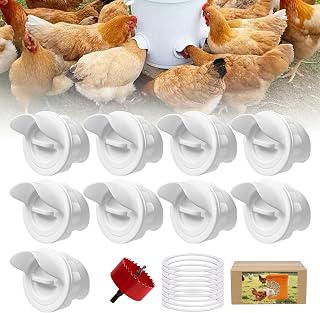 DIY Automatic Poultry Chicken Chick Coop Food Feeder Ports Cups Kit No Waste Food Dispenser Comedero De Gallinas for Chickens,9 Ports 1 Hole Saw