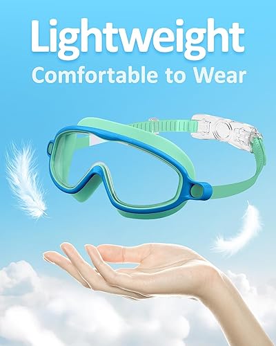 Miniatura 2 de Gafas de natación para niños, antivaho, protección UV y amplia visión con gorro de natación para niños de 3 a 15 años