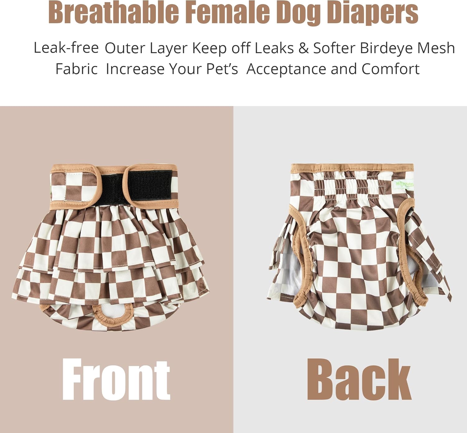 wegreeco Dog Diapers Female (3 Pack), Highly Absorbent Puppy Doggie Dog Diapers for Female Dogs Period, Washable Doggy for in Heat, Small Medium Large Size (Checkerboard Red, Purple,Coffee, Large)