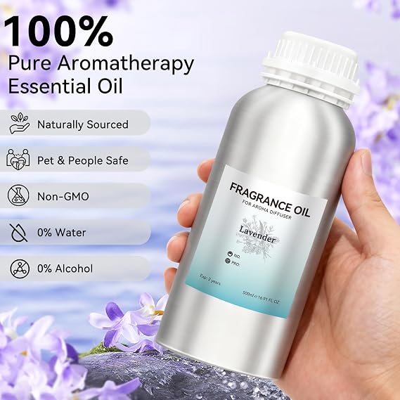 Plug in Diffuser, Waterless Oil Diffuser, Lavender Diffuser Oil (500ml /16.9oz), Essential Oils