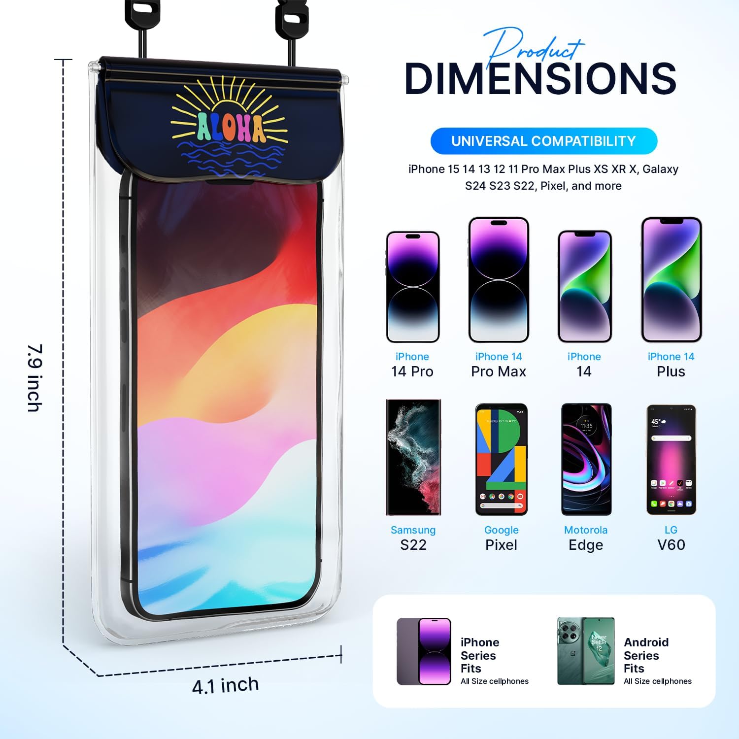 Korean IP68 Waterproof Phone Pouch - Aloha-Inspired Dry Bag Case for iPhone 17 16 15 14 Pro & Galaxy S26 S25 S24 - Made in Korea, Universal Waterproof Case with Detachable Lanyard (Turquoise)