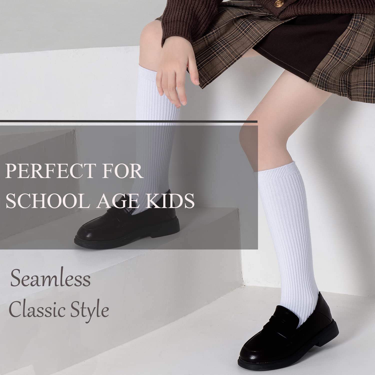 Marchare Mädchen Kniestrümpfe Kinder Jungen Schuluniform nahtlose Baumwollsocken Strümpfe Weiß Schwarz Grau 3/6er Pack