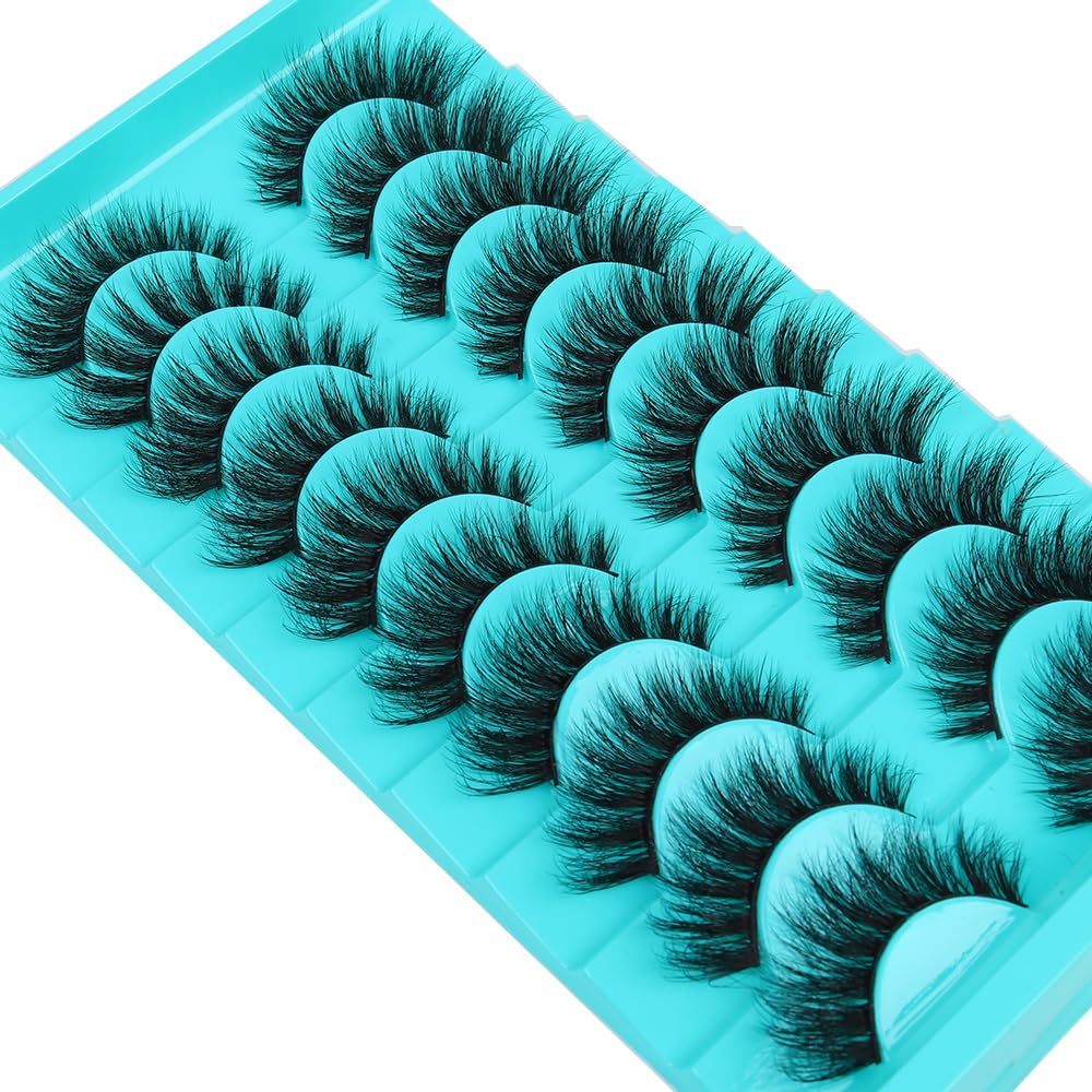 False Eyelashes Natural Cat Eye Lashes Lightweight 10 Pairs C Curl Wispy Eyelashes Curly 3D Faux Mink Eyelashes Pack (Natural B1)