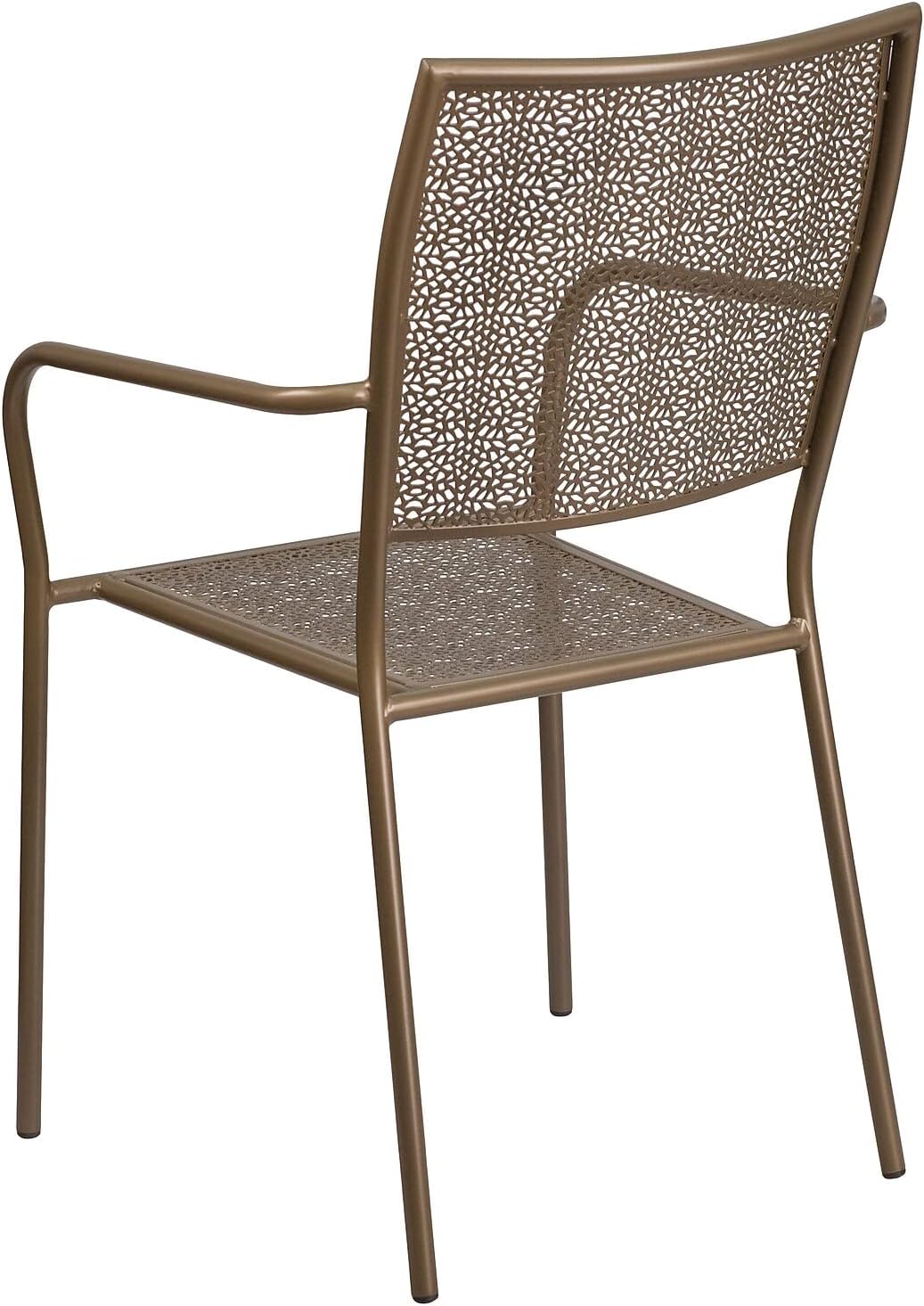 Flash Furniture Commercial Grade Gold Indoor-Outdoor Steel Patio Arm Chair with Square Back