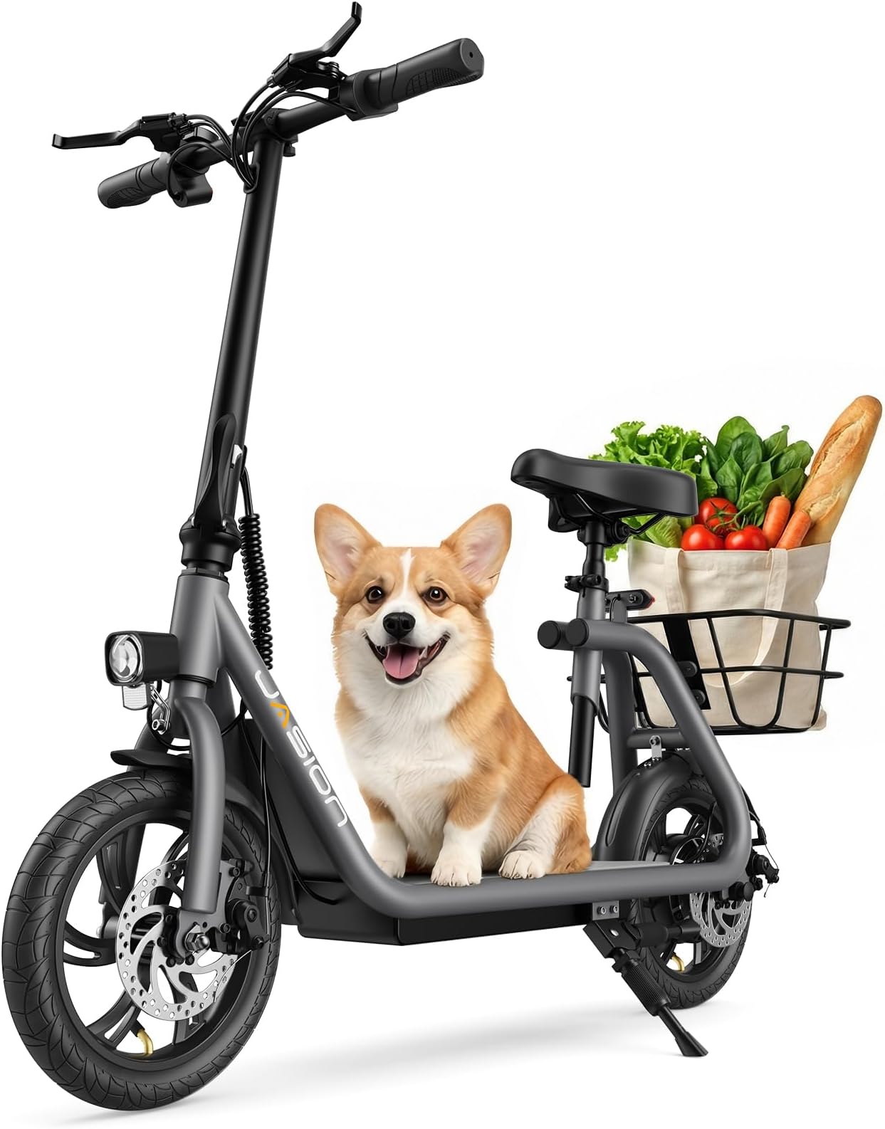 Jasion JS3 Electric Scooter for Adults, 40KM/H Max Speed,1000W Peak Motor,40KM Range,Foldable E-Scooter with Seat,Dual Shock & Disc Brakes,12”Pneumatic Tire for Commuting, Pet,Shopping,Cargo