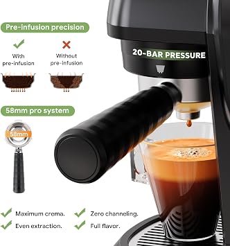 19 Bar Espresso Coffee Machine with Burr Grinder, Professional 2-in-1 Coffee Maker for Bean to Cup & Grounds, Touch Screen Latte Cappuccino Maker with Milk Frothing Steam Wand, Black