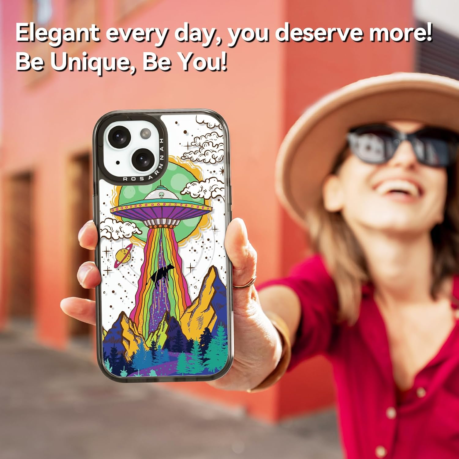 Magnetic for iPhone 15 Magsafe Case Cute Aesthetic - Durable Shockproof 6.6 ft Drop Impact Phone Case Cover with Funny Fashion UFO 6.1" Black