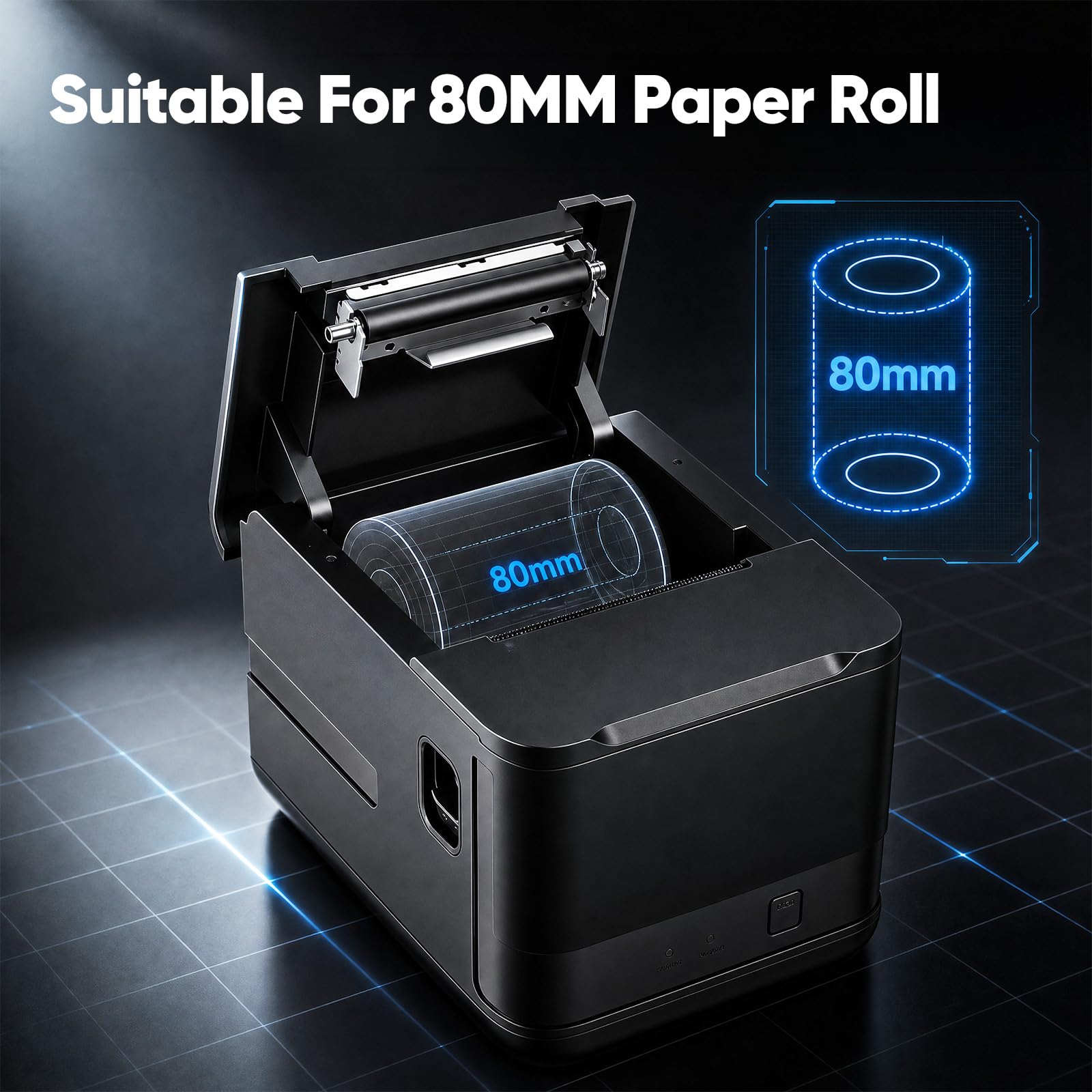 Bondrucker 80mm, 300mm/s Thermobondrucker mit USB Serial LAN Port Thermo Belegdrucker Quittungsdrucker mit Auto Cutter Kassenschublade Minidrucker Unterstützt ESC/POS für Windows/Mac/Linux