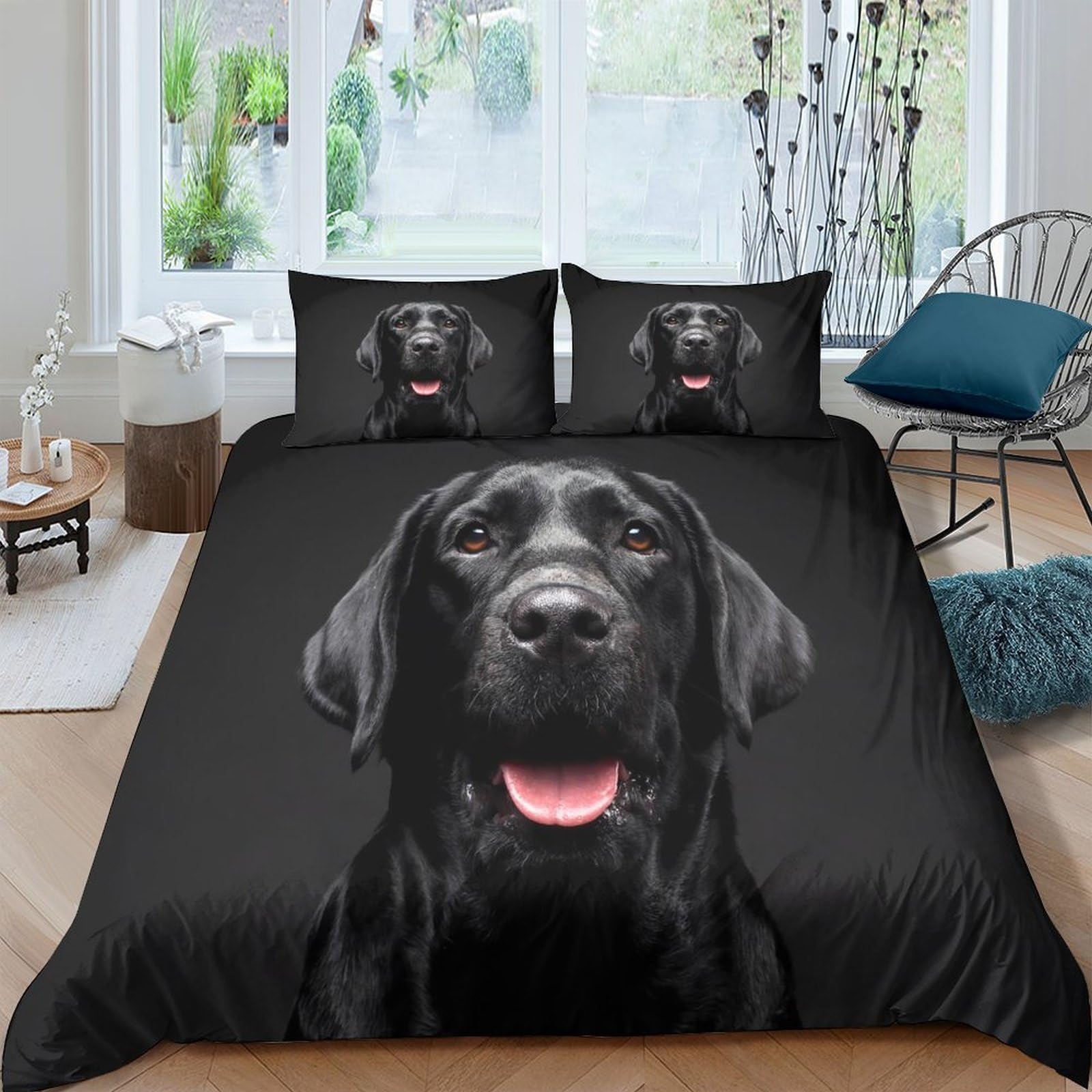 Ctjqhvkz Style-2 3D Printed Black Labrador Fitted Sheet Microfiber Soft Breathable Dog Pattern Mattress Cover For Bedroom Dorm Decor Single（135X200cm）