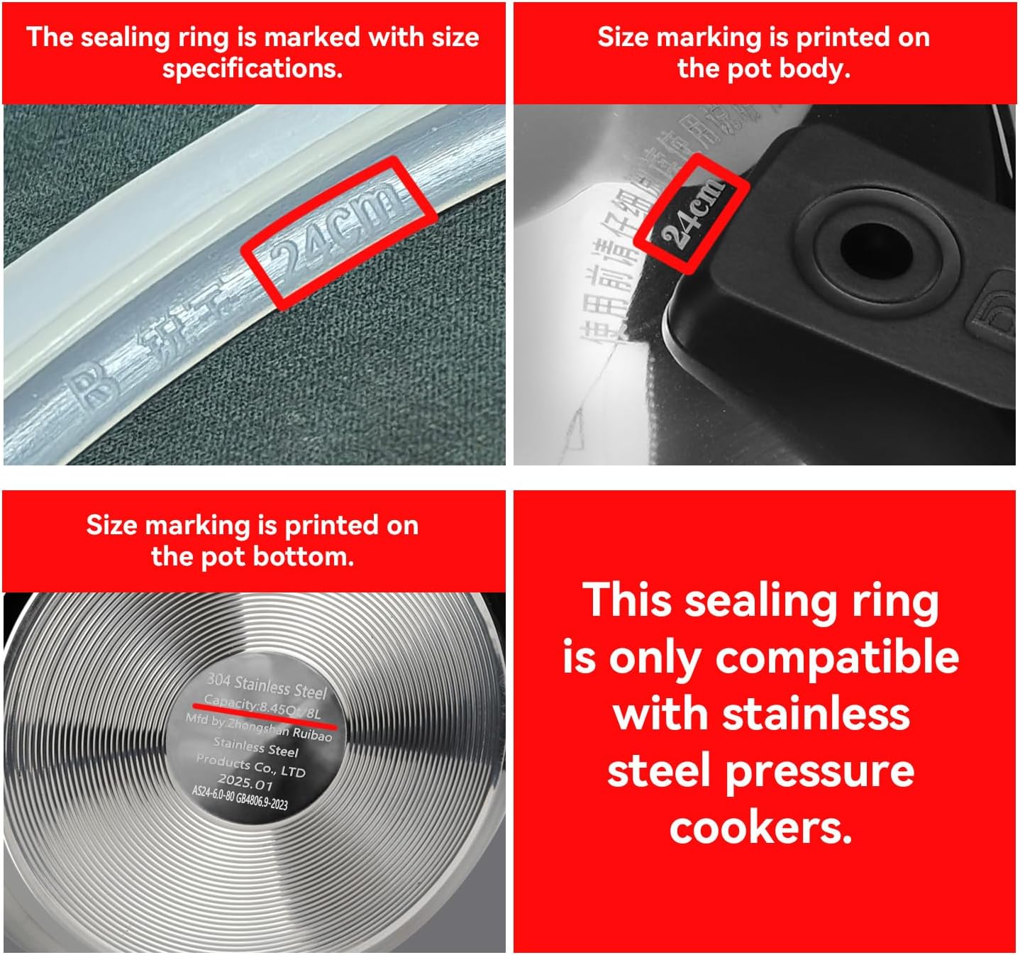 Fits 8.45QT(26cm) Stainless Steel Pressure Canner, Silicone Pressure Canner Gasket Replacement, Food‑Grade Leak‑Proof Seal Ring, High Temperature Resistant Lid Seal Replacement Parts
