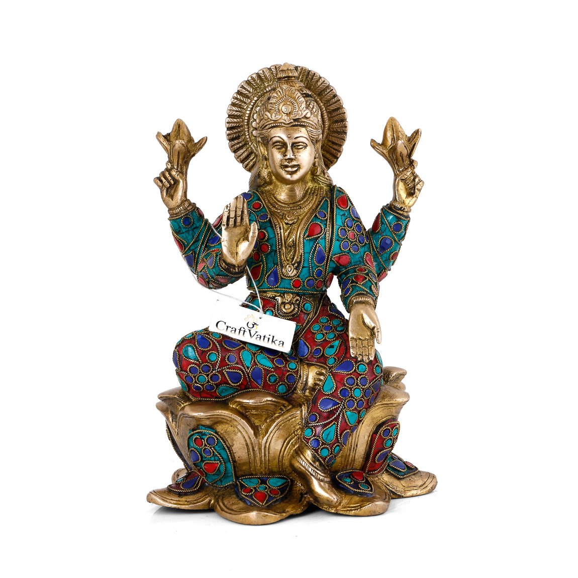 Amilav CollectionsLarge Laxmi Brass Idol Statue | Devi Goddess Lakshmi Sitting on Lotus Decorative Wealth Figurine (Pack of 1)