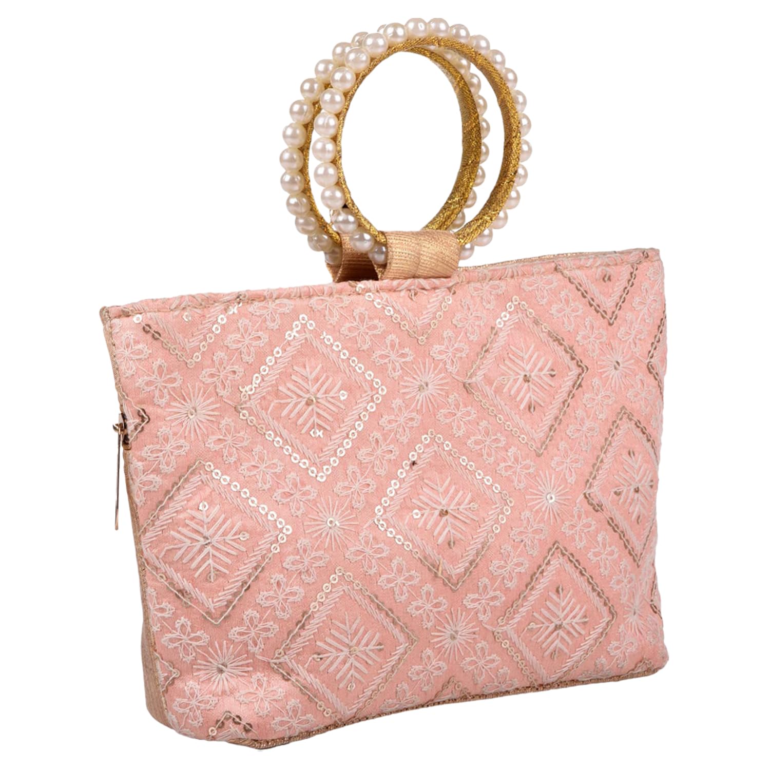 Kuber Industries Clutch Bag | Zig Zag Chicken Silk Embroidery | Moti Churi Handle | Hand Purse for Woman | Party Bags for Woman | Wedding Clutch Purse | Peach (B0C74H6Q25) Amazon Price History, Amazon Price Tracker