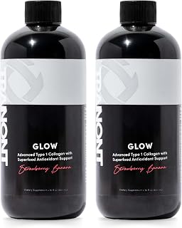 Tranont Glow | Strawberry Banana | 2 Pack | Type 1 Collagen with Superfood Antioxidant Support | for Hair, Skin, Nails & Joints | Liquid Collagen with Hyaluronic Acid & Peptides | 30 Fl Oz