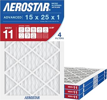 Aerostar 15x25x1 Air Filter MERV 11, Home AC HVAC Furnace Filter, 4 Pack