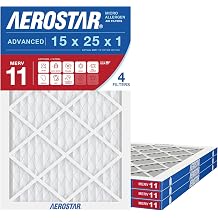 Aerostar 15x25x1 Air Filter MERV 11, Home AC HVAC Furnace Filter, 4 Pack