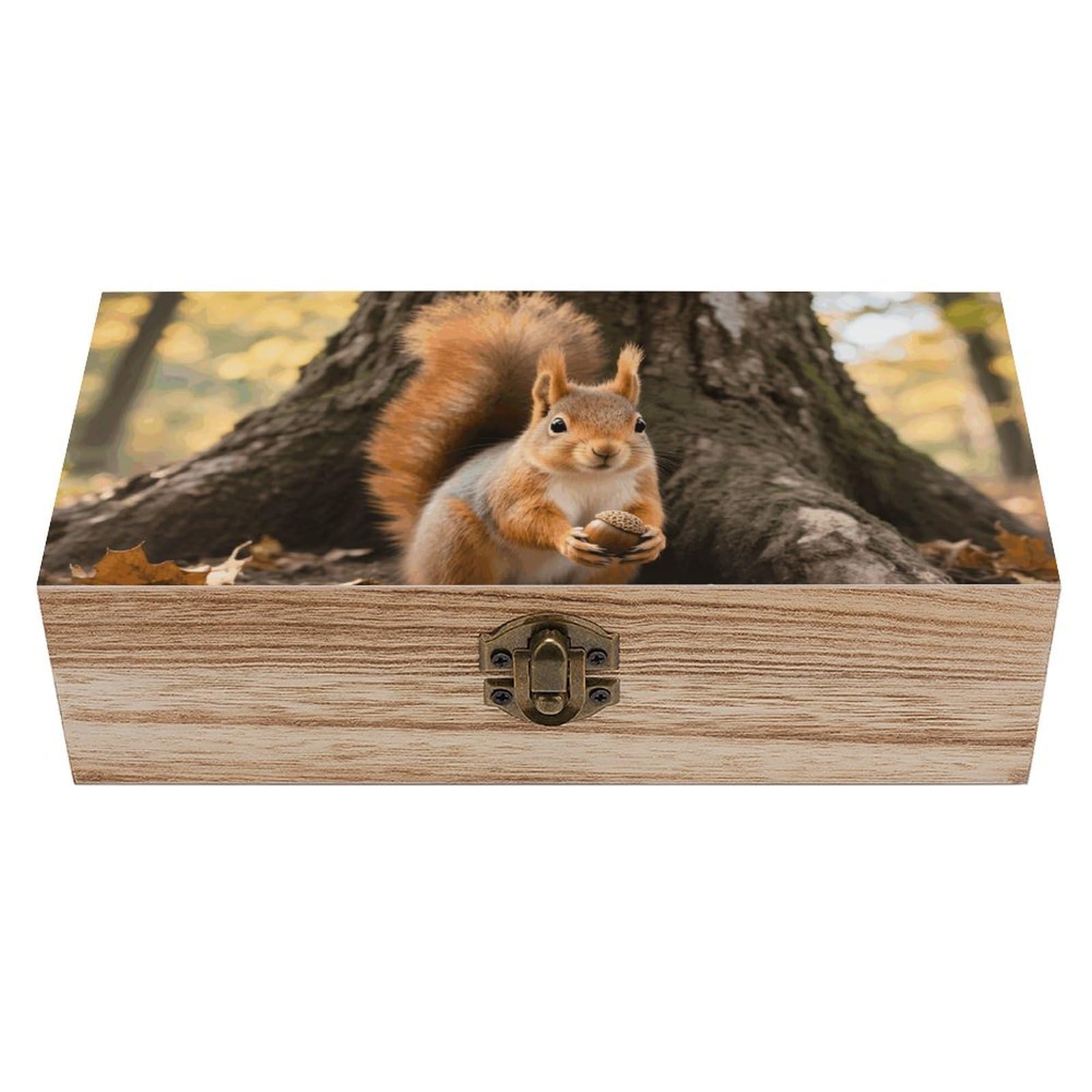 DWVTSLH Squirrel Wooden Storage Box Locked Wood Gift Box Decorative Keepsake Boxes Storage Bins, Memory Boxes for Pictures, Jewelry Organizer Unique Gift Ideas for Men Women