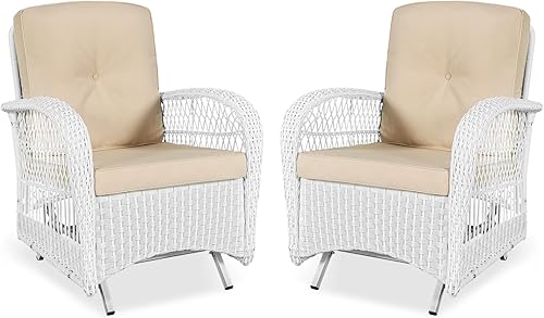 Miniatura 61 de VIVIJASON Silla mecedora de mimbre para exteriores, 2 piezas, sillas mecedoras de ratán para patio con cojines y marco de acero, muebles de mimbre