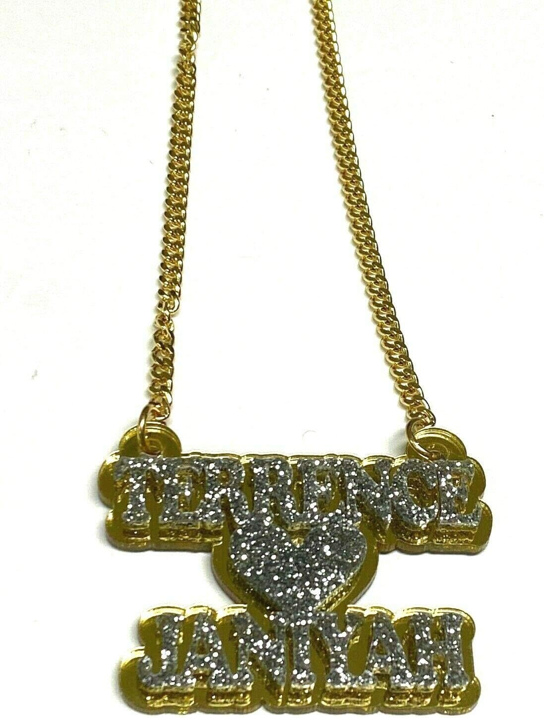 MIRROR MANIA Jewelry Heart Couple Names Necklace Gold Custom Design Handmade Shape Of Your Names Laser Cut and Made To Order Necklace Nameplates With Gold Chain