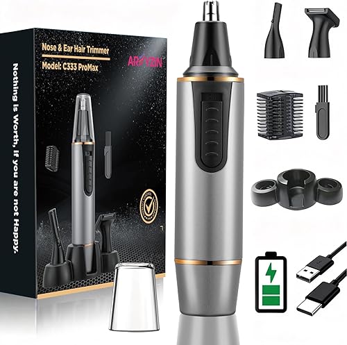 AREYZIN Nose Hair Trimmer for Men 2026 Professional Painless Rechargeable Nose Trimmer for Men and Women, Eyebrow Facial Hair Trimmer, Powerful Motor, IPX7 Waterproof, Dual Edge Blades