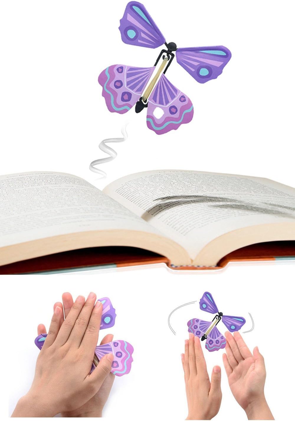 heytech Magic Wind Up Flying Great Surprise Gift Butterfly in The Book Rubber Band Powered Magic Fairy Flying,Toy Great Surprise Gift (5 Packs)