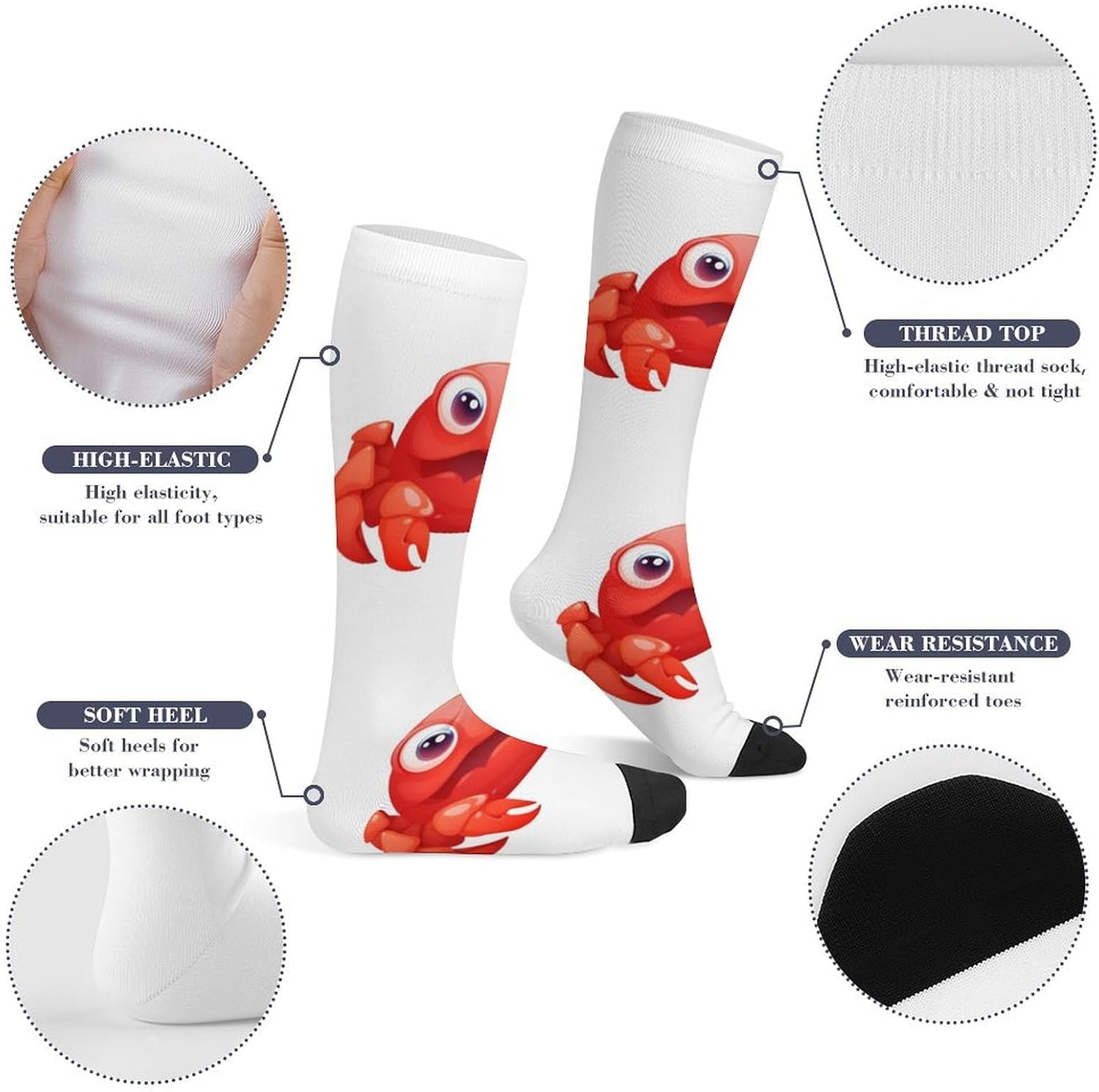 Knee High Socks Red Crab Long Tube Boot Seamless Toe