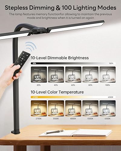 Miniatura 4 de Lámpara LED de escritorio para oficina en casa, luz de escritorio con abrazadera, atenuación continua de 24 W, lámpara de trabajo de arquitecto de
