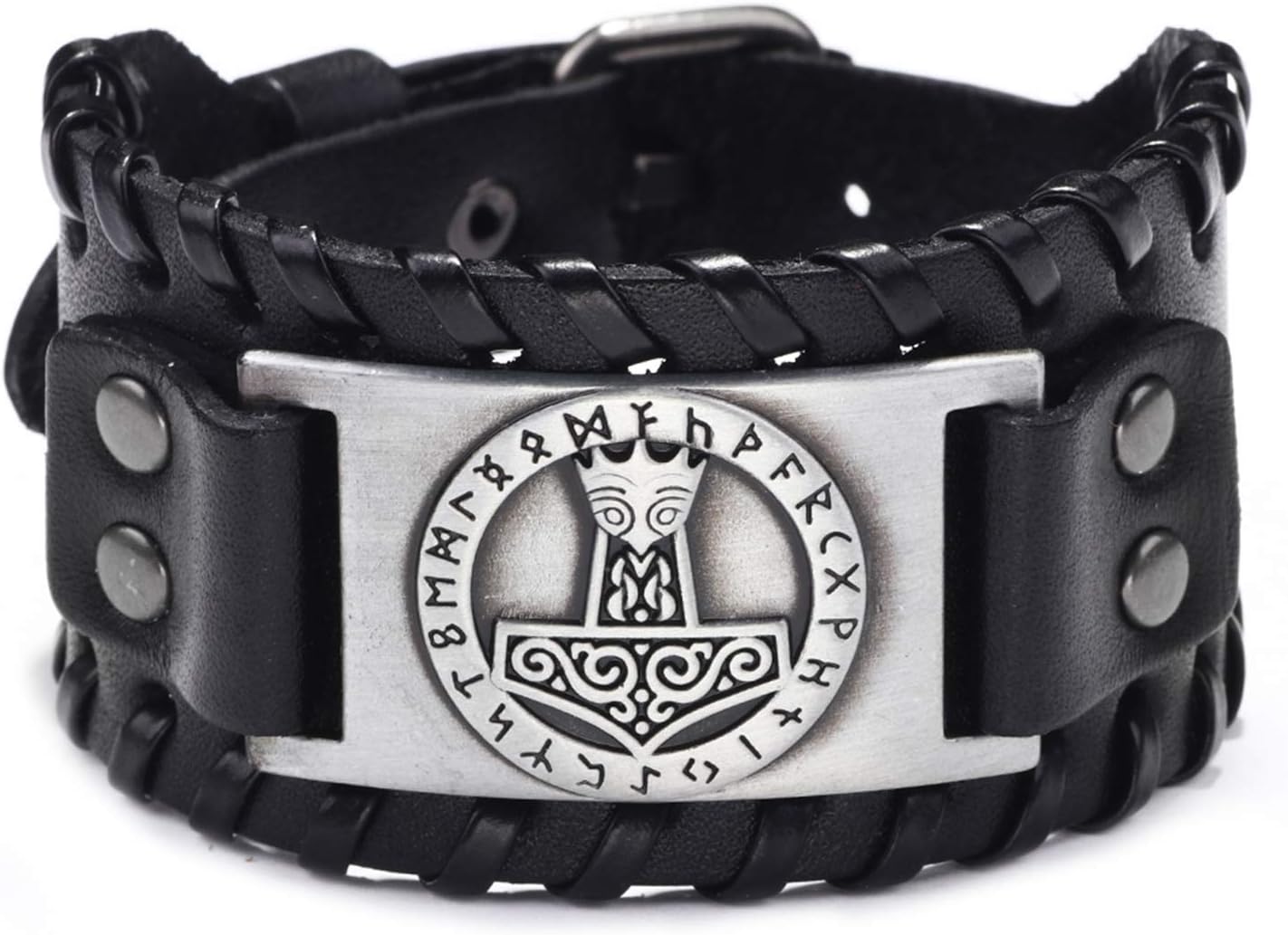 GelConnie Viking Bracelet Punk Leather Cuff Bracelet Gothic Leather Wristband Bracelet with Nordic Amulet Scandinavian Talisman Celtic Pagan Jewelry