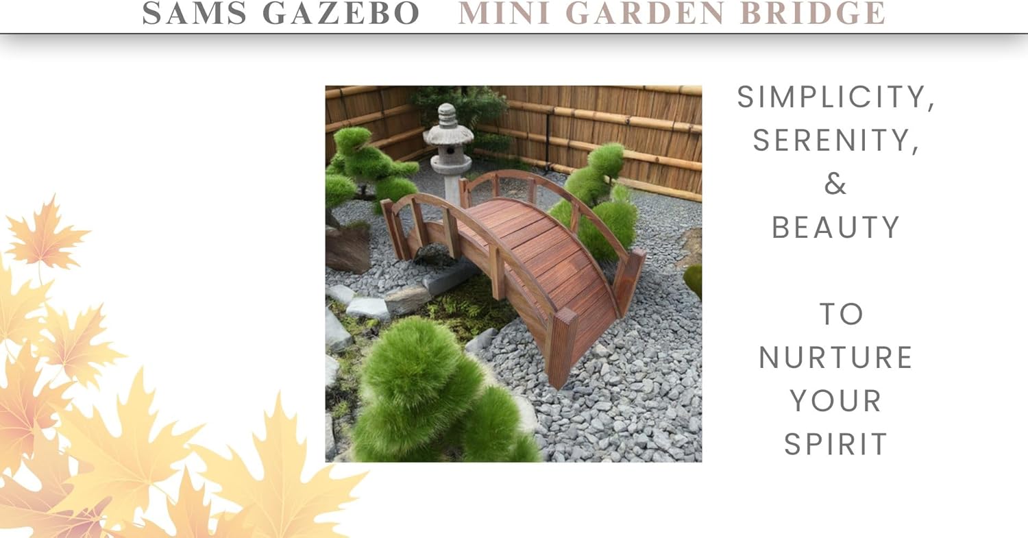 SamsGazebos Miniature Japanese Wood Garden Bridge, Treated, Assembled, 25" Long X 11" Tall X 11-1/2" Wide, Made in USA