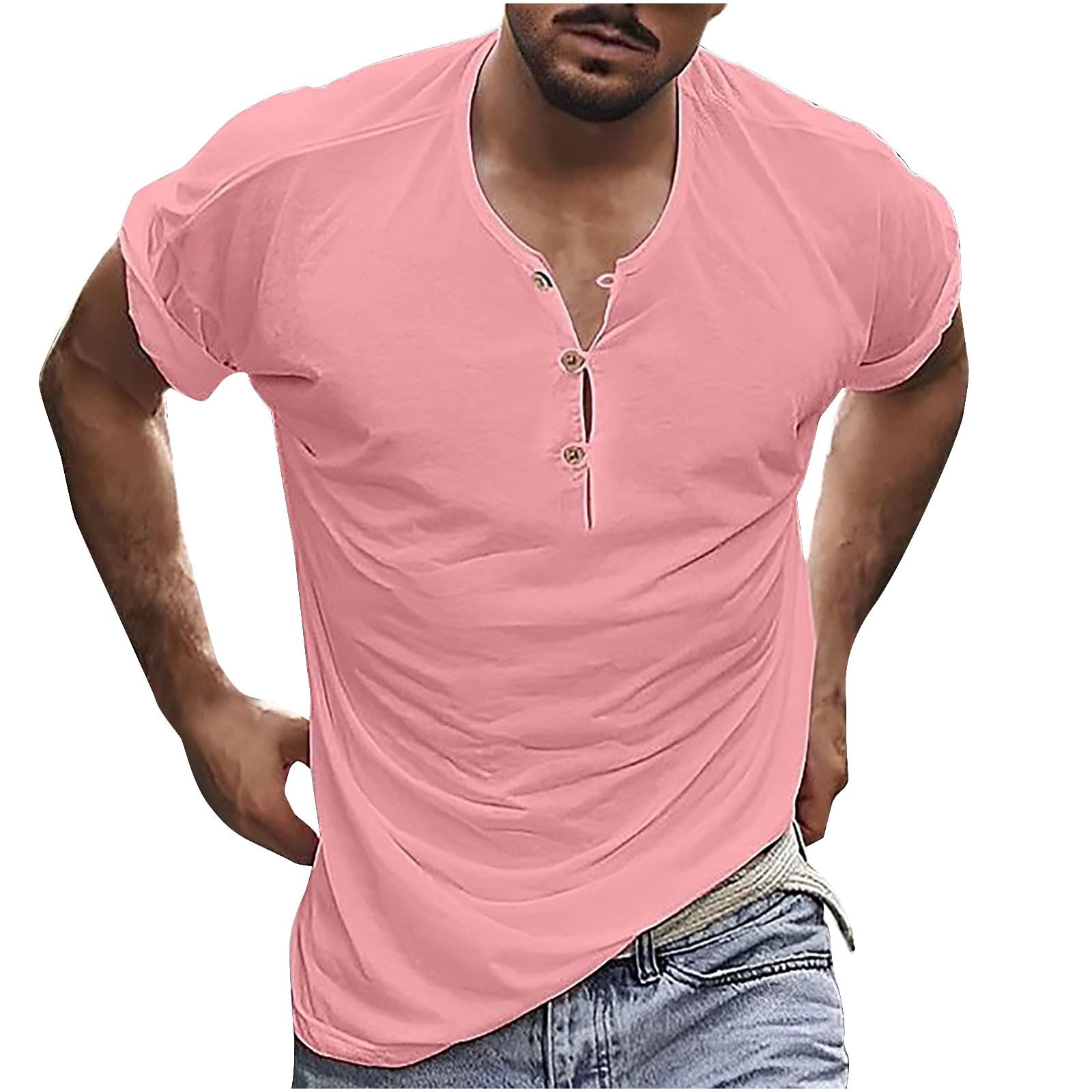 HAOLEI Camisetas Manga Corta Hombre,Casual Camiseta Hombre de Cuello Redondo con Botones Colores Puros Camisetas Hombre Camiseta Verano en Distintos Colores Basica y Ligero Camisetas Deporte Hombre