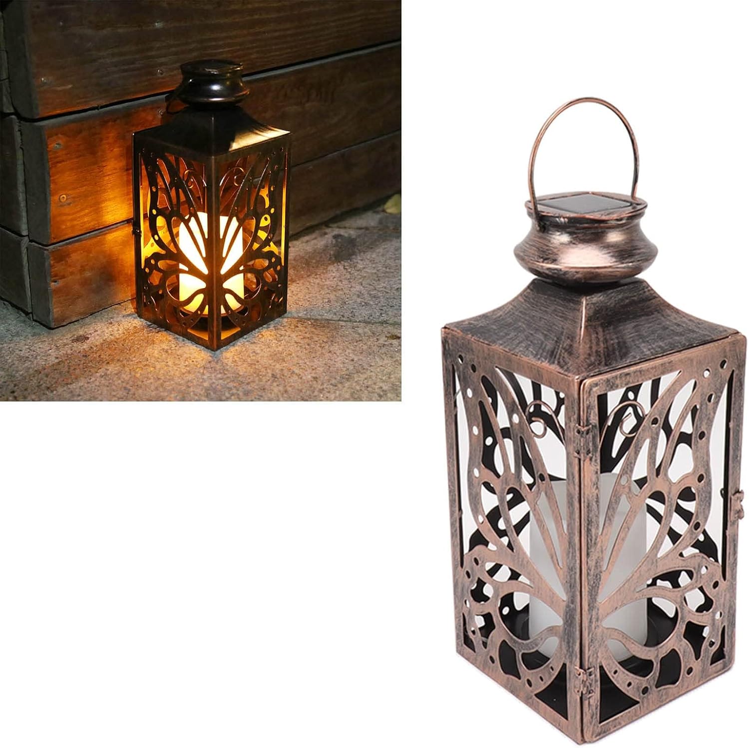 LED Solar Lantern Outdoor Hanging Hollow Out Solar Light for Retro Garden Decor