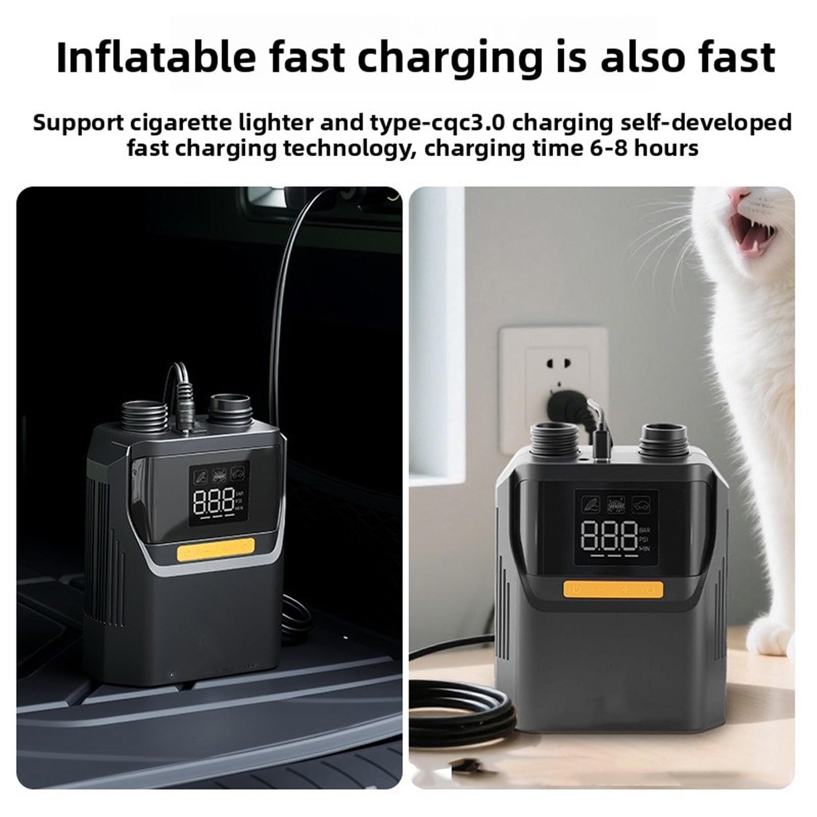 Eujgoov Inflador de Neumáticos Portátiles 50 PSI Auto Apagado de la Pantalla LED, Bomba de Aire Eléctrica con Batería para Neumáticos para Automóviles, Colchón, Carpas, Kayaks