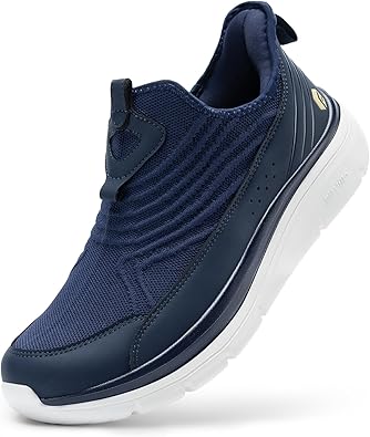 FitVille Mens Extra Wide Slip-On Walking Shoes, Hands-Free Orthopedic Sneakers with Arch Support for Plantar Fasciitis, Bunions and Hammertoes Step Ease V1