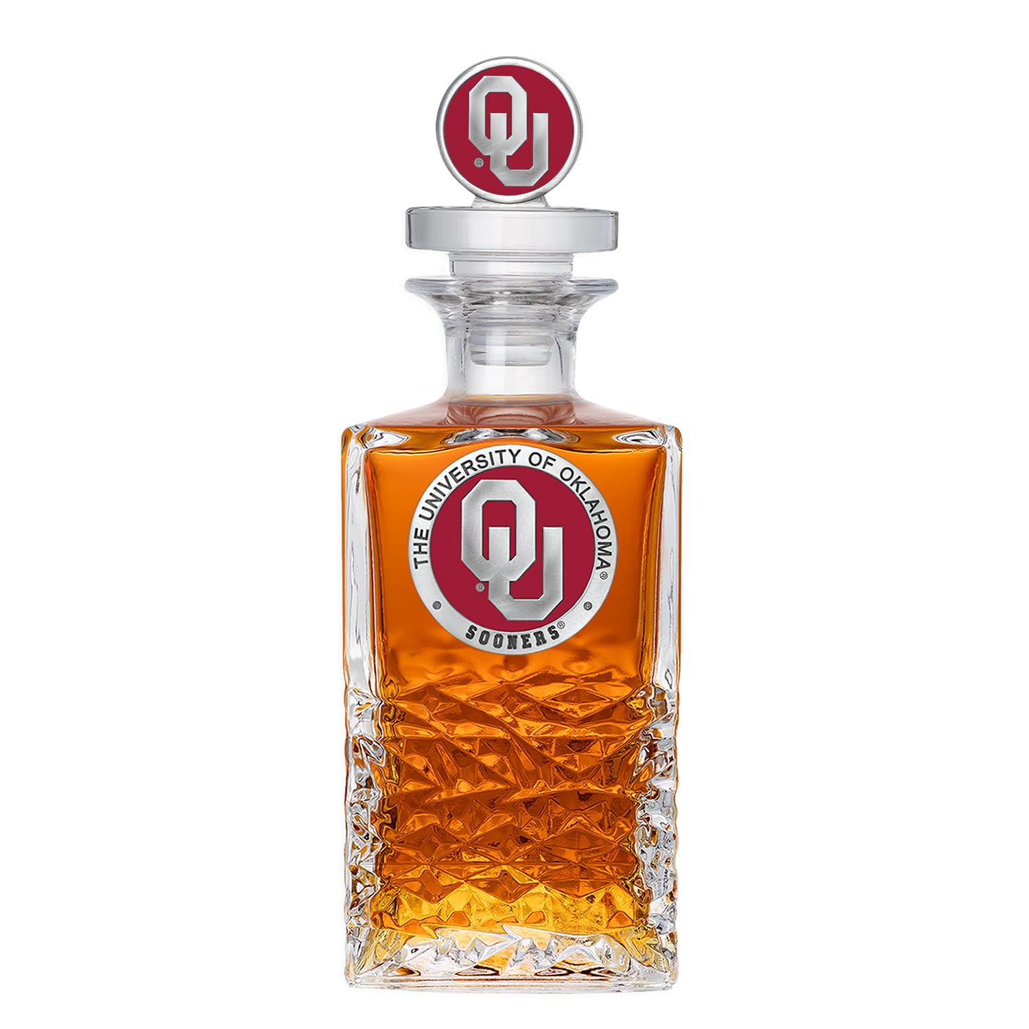 University of Oklahoma Heritage Decanter with 3D Stopper | 25 OZ Liquor Pourer | Expertly Crafted Pewter Glass