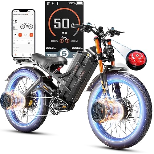 eAhora Romeo Pro 3 Electric Bike for Adults, 5600W 50MPH Dual Motor Ebike, 60V 80AH 250Miles Long Range Electric Bike, 26" *4.0 Fat Tire Electric Mountain Bike Full Suspension Off-Road E-Bike, UL2849