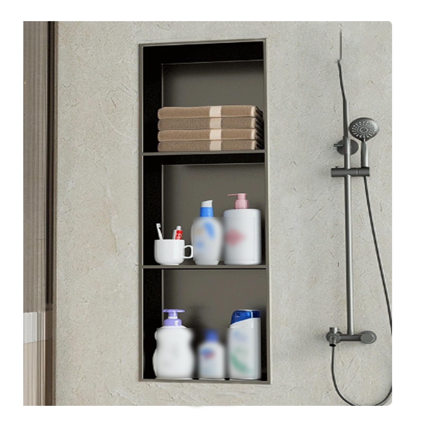 TPDRKOWJX Shower Niche，Shower Niche, Recessed Stainless Steel Storage Multicolor Multiple Sizes(Gold,32x32x12.5cm)(Grey,90x28x12.5cm)