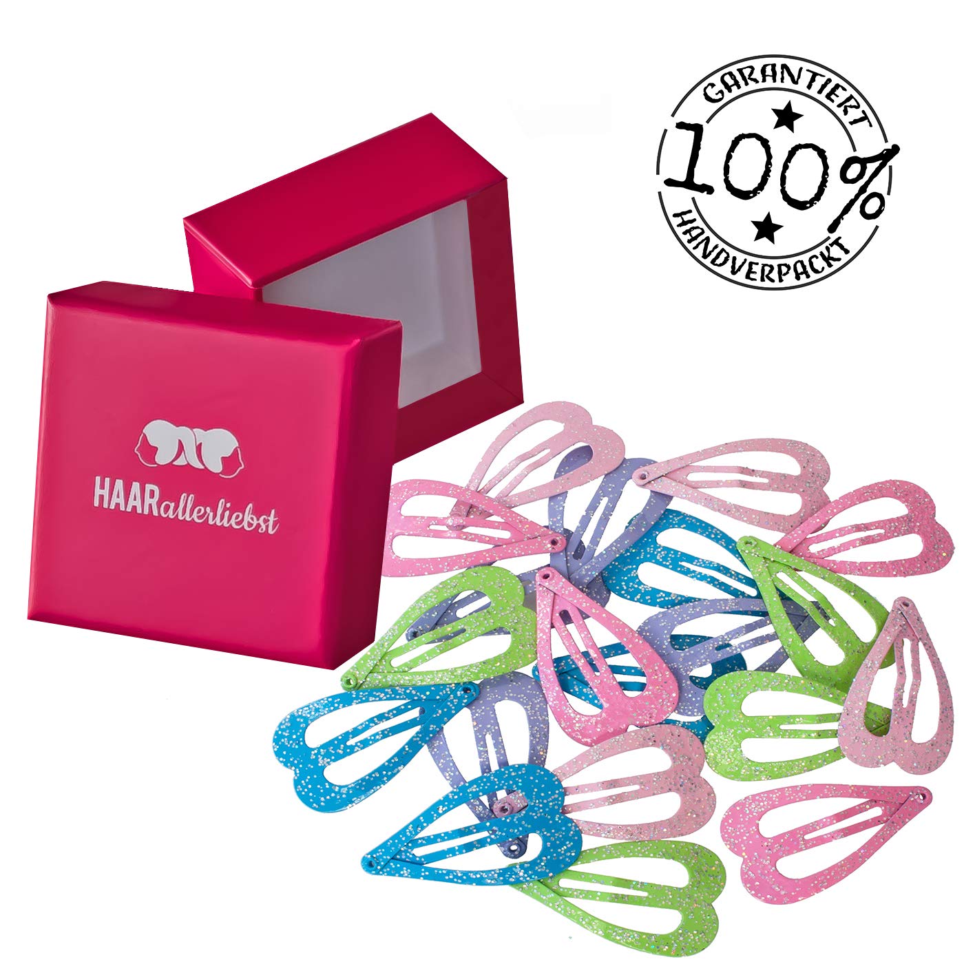 Lot De 20 Barrettes Cheveux Cœur Pailletées, 3,6 Cm, 5 Couleurs Pastel, Dans Une Jolie Boîte Cadeau