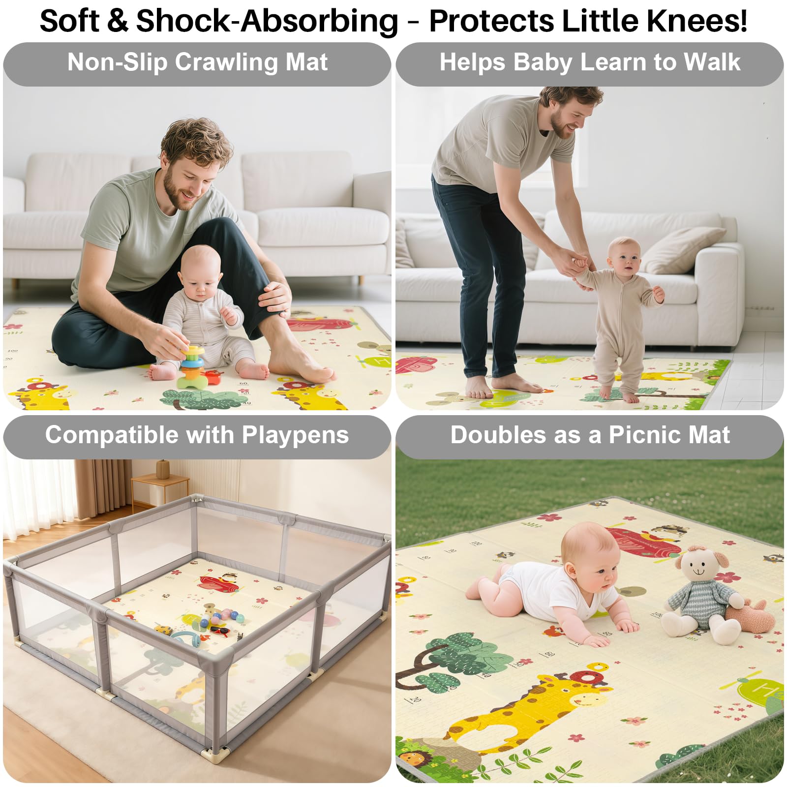 Baby Play Mat, Foldable Baby Playmat Reversible Waterproof Large Foam Soft Crawling Floor Playmat Non Toxic Portable Floor Mat| Ideal for Bedroom, Nursery & Playroom 150x180cm — view 3