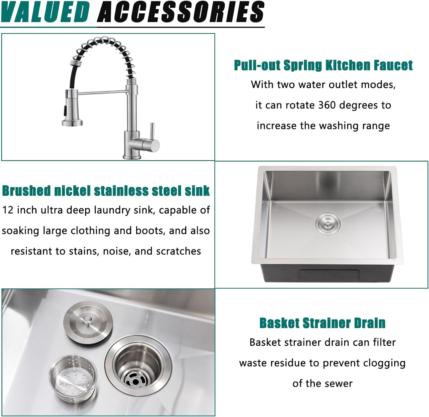Undermount Laundry Sink with Faucet Combo, 23"x18"x12" Laundry Utility Sink Stainless Steel 12" Deep Laundry Room Sink 16 Gauge Single Bowl Undermount Kitchen Sinks
