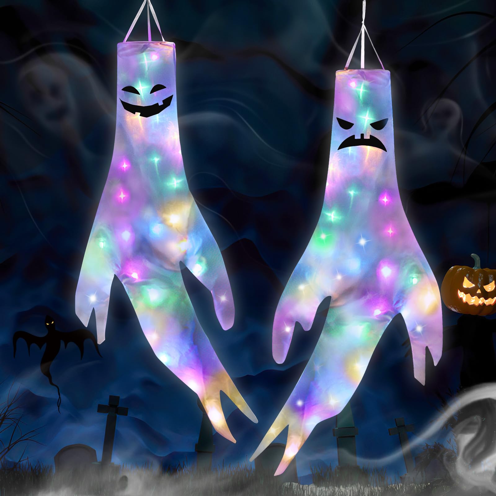 Halloween Geist Windsocks Mit LED - 2 Stück Grusel-Deko Für Garten & Party