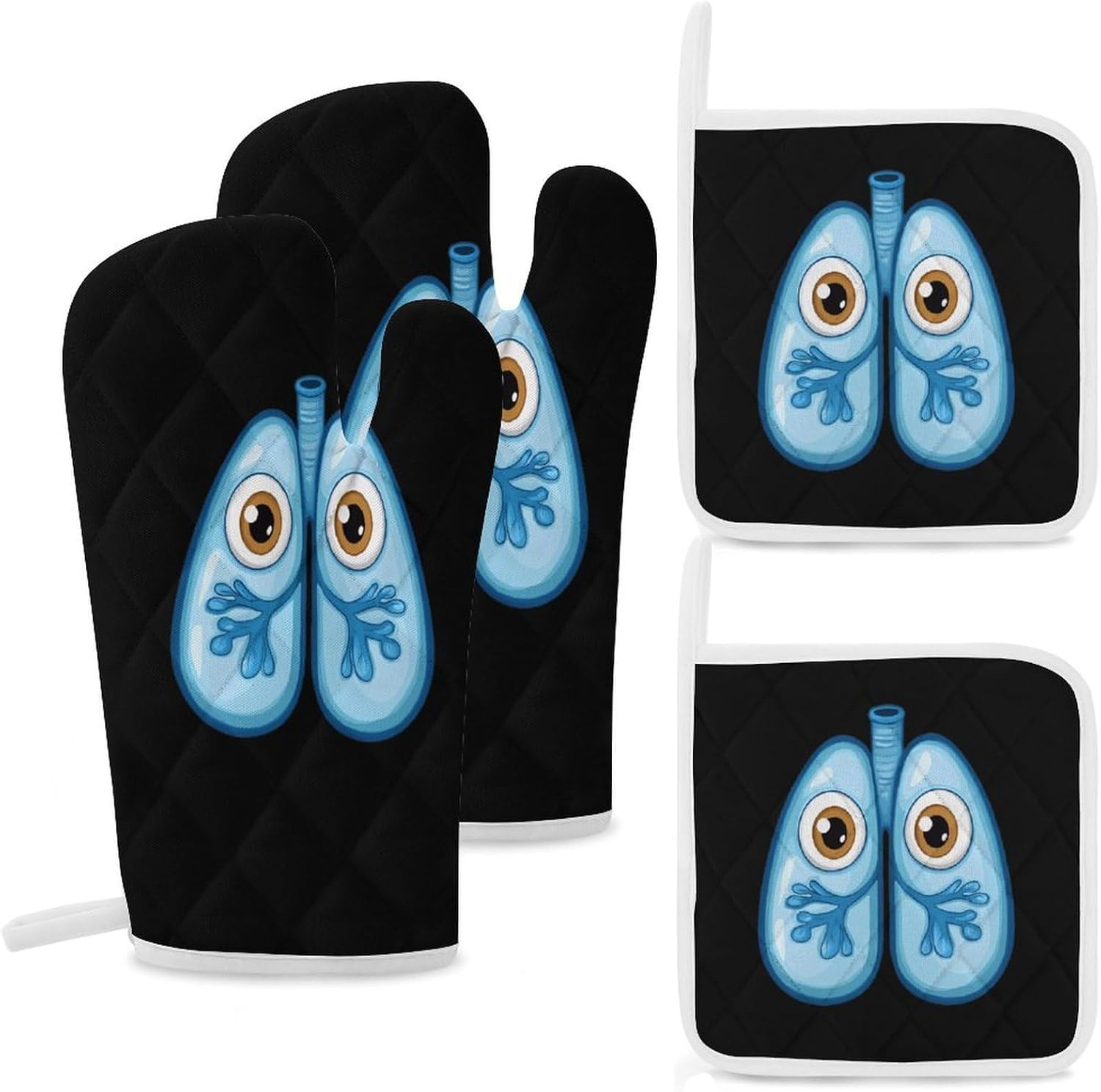 Cute Lungs Oven Mitts and Pot Holders 4Pcs Set Heat Resistant Cooking Mitts Hot Pads
