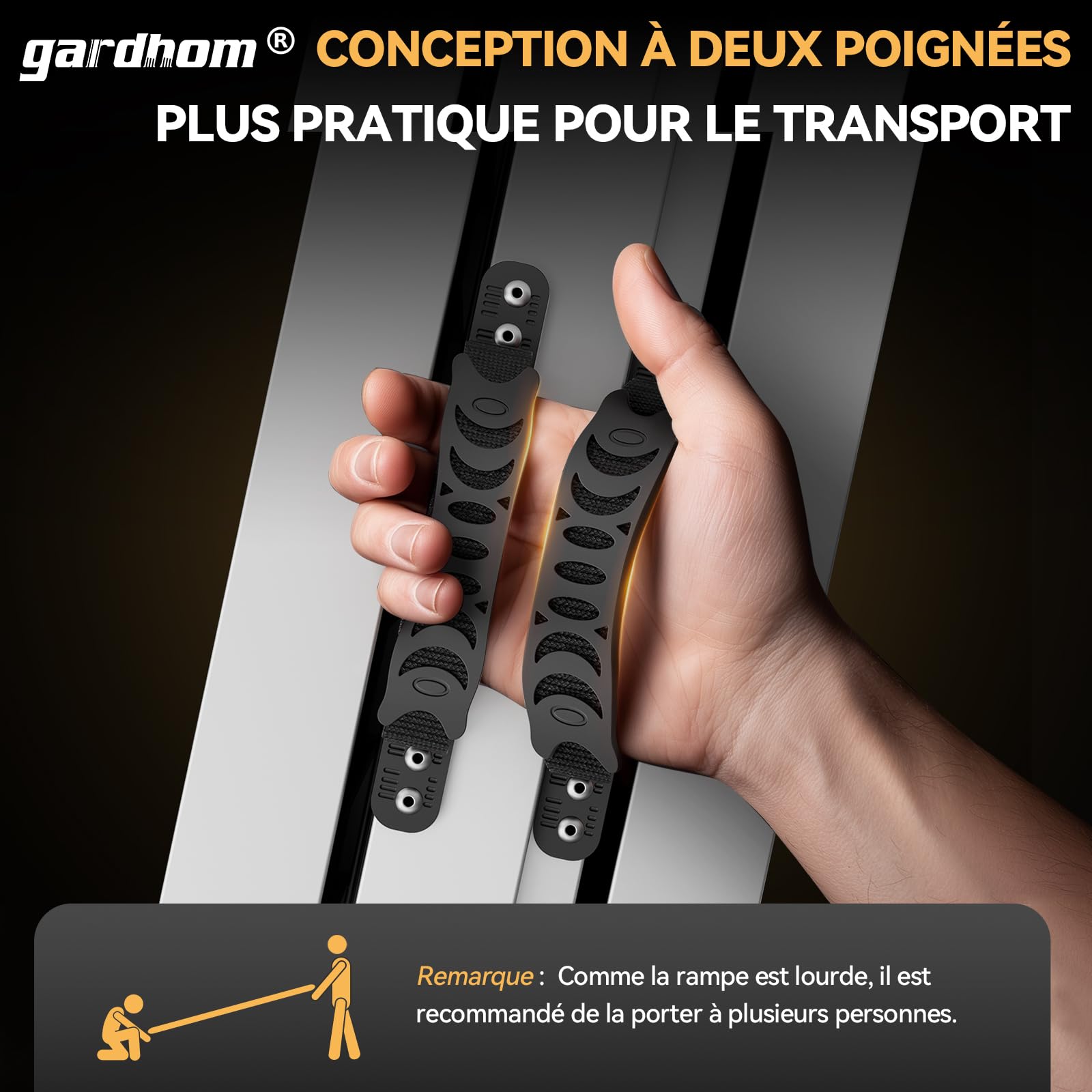 gardhom Rampes pour Fauteuils Roulants 213,5CM, Rampe de Chargement Rampe d'Accès Antidérapante Pliable avec Bordures de Sécurité Max 362KG