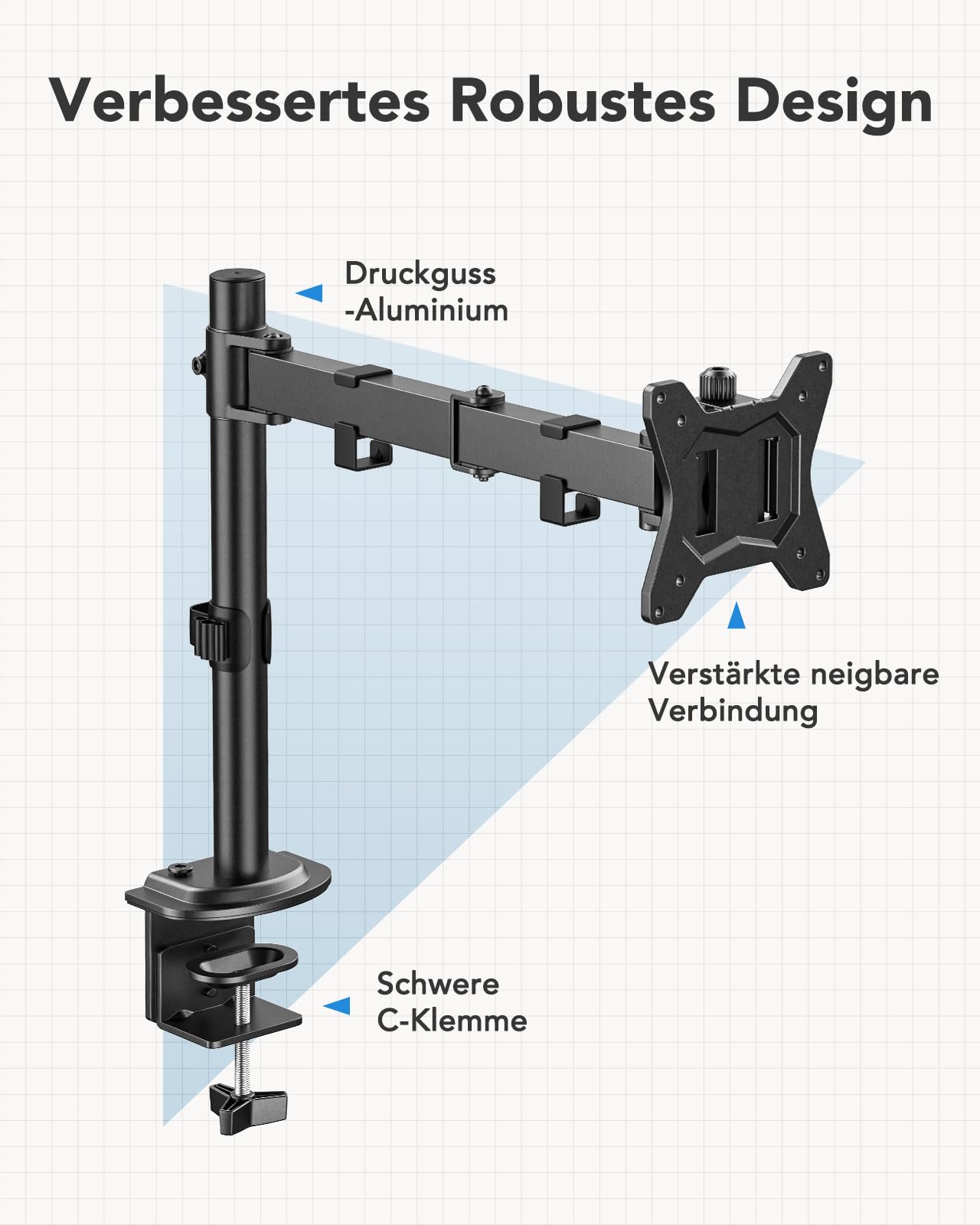 HUANUO Monitor Halterung 13-32 Zoll 8 kg, Höhenverstellbar Schwenkbar, VESA – Ansicht 3